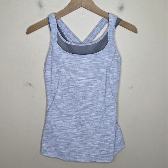 Lululemon | Compassion Tank in Heathered Gray Shelf Bra Criss Cross Back Size 6 - Picture 1 of 9